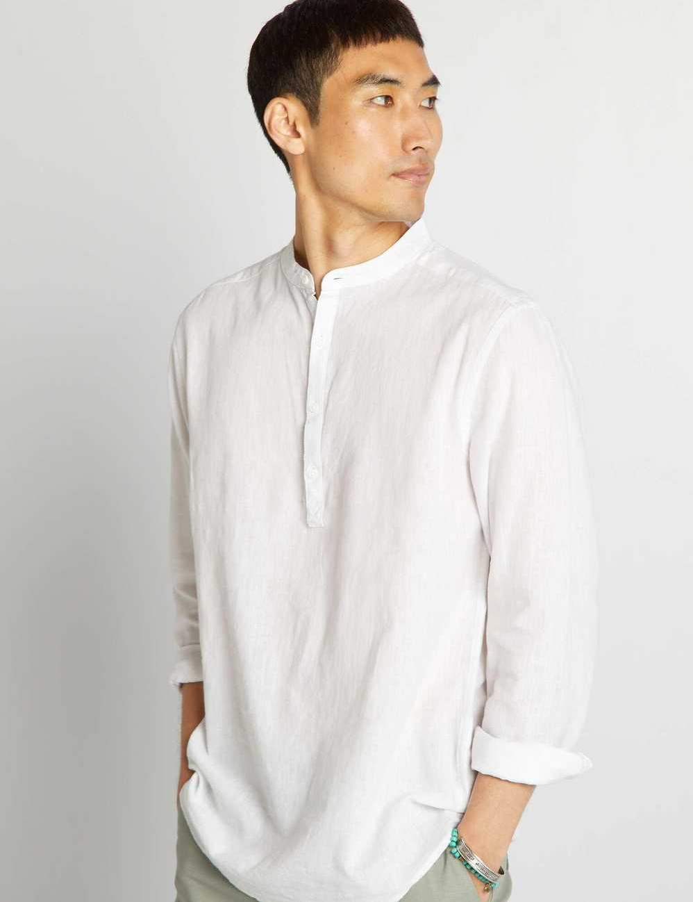 Linen-blend straight-cut shirt