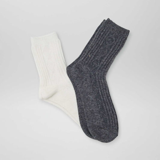 Pack of 2 pairs of warm cable-knit socks WHITE